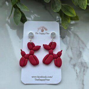 NEW Festive Balloon Dog in Rich Red Polymer Clay Earrings